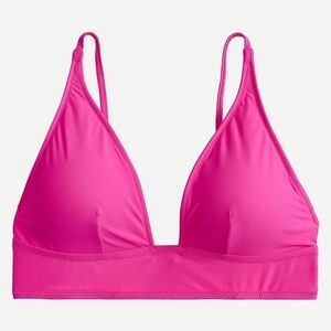 J Crew Retail Womens Size XL Plunge Bikini Top Hot Pink Solid‎ Swim Beach